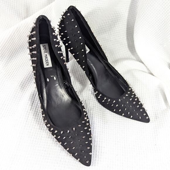 NWOT! STEVE MADDEN! STUNNING BLACK SUEDE LEATHER STUDDED PUMPS, HEELS! SZ 11M - Picture 8 of 8